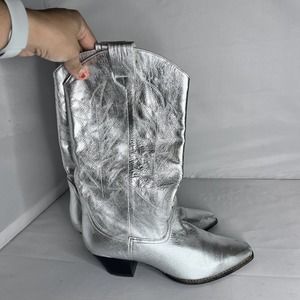 balla boots Vintage Metallic Silver Cowboy Boots Sz 6B